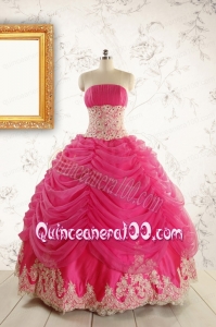 Luxurious Lace Appliques 2015 Quinceanera Gowns in Hot Pink