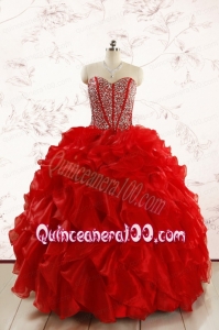 Red Beading and Ruffles Sweetheart Pretty Quinceanera Dresses for 2015