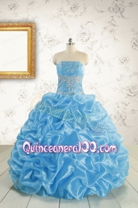 2015 Elegant Strapless Beading Quinceanera Dresses in Baby Blue