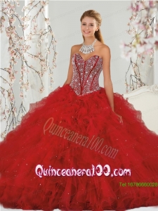 2015 Top Seller Beading and Ruffles Dresses for Quinceanera in Red