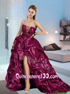 The Most Popular Fuchsia Dama Dress with Appliques and Pick-ups For 2015