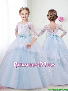 Affordable Scoop Half Sleeves Little Girl Pageant Dress with Lace and Bowknot