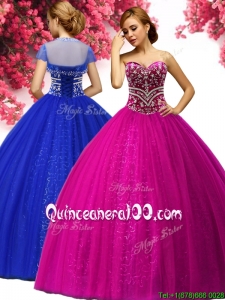 Best Selling Beading Tulle Sweet 16 Gown in Fuchsia