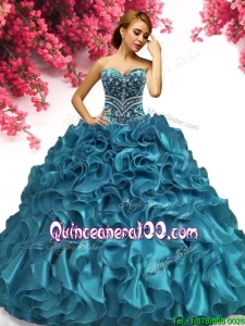 Classical Beaded and Ruffled Sweet 16 Dress in Teal