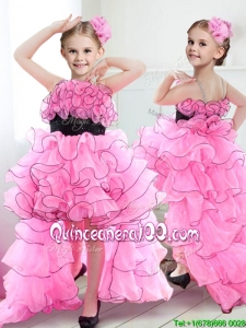 New Spaghetti Straps High Low Little Girl Pageant Dress with Ruffles and Belt