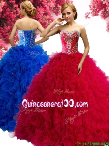 Perfect Red Tulle Sweet 16 Dress with Beading and Ruffles
