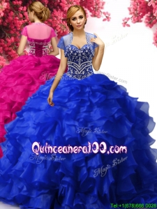 Beautiful Royal Blue Sweet 16 Dress with Beading and Ruffles