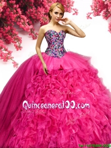 New Style Hot Pink Quinceanera Dress with Beading and Ruffles