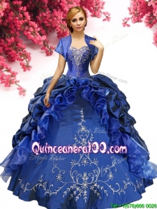 Perfect Royal Blue Sweet 16 Dress with Pick Ups and Embroidery