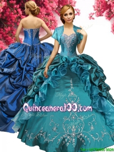 Discount Embroideried and Pick Ups Taffeta Quinceanera Dress in Teal