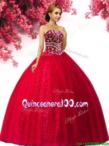 Hot Sale Beaded Tulle Big Puffy Quinceanera Dress in Red
