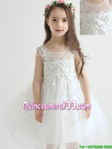 Beautiful Knee Length Flower Girl Dress with Appliques and Bowknot