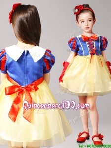Gorgeous Mini Length Short Sleeves Flower Girl Dress in Yellow and Blue