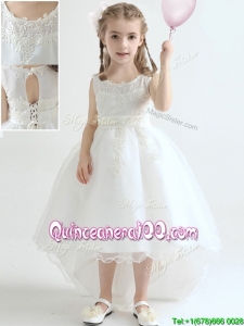 Latest A Line Scoop High Low Flower Girl Dress in Organza