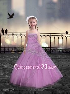 Spaghetti Straps Beaded Pink Little Girl Pageant Dresses in Tulle