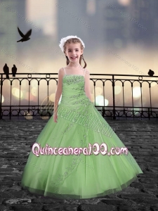Spaghetti Straps Spring Green Little Girl Pageant Dresses with Beading