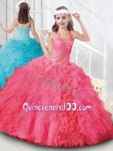 Elegant Halter Top Organza Little Girl Pageant Dresses with Beading and Ruffles