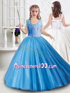 Gorgeous Really Puffy Tulle Beaded Little Girl Pageant Dresses with Straps