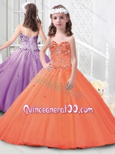 Hot Sale Spaghetti Straps Tulle Little Girl Pageant Dresses with Beading