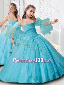 New Arrivals Puffy Skirt Straps Aqua Blue Mini Quinceanera Dress in Organza