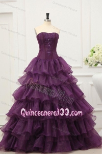 Dark Purple Strapless Beading and Ruffles Layered Quinceanera Dress