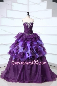 Dark Purple Sweetheart Beading and Ruffles Sweet Train Quinceanera Dress