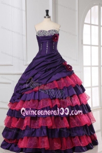 Red and Purple Sweetheart Beading and Ruffles Layered Quinceanera Dress