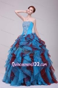Multi-color Strapless Beaded Decorate Quinceanera Dress with Ruffles