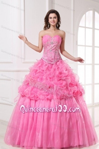 Rose Pink Sweetheart Appliques and Rolling Flowers Quinceanera Dress