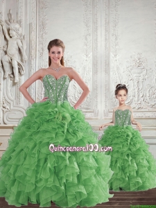 Remarkable Beading and Ruffles Green Princesita Dress for 2015 Spring