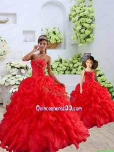 New Arrival Organza Coral Red Princesita Dress with Beading and Ruffles for 2015