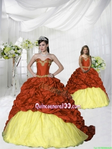 Customize Appliques and Pick-ups Rust Red and Gold Princesita Dress with Brush Train