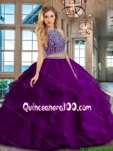 Classical Two Piece Brush Train Quinceanera Dress with Beading and Ruffles