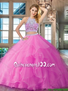 Gorgeous Brush Train Scoop Open Back Quinceanera Dress with Beaded Bodice