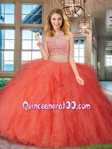 Hot Sale Two Piece Puffy Skirt Quinceanera Gown with Ruffles and Beading