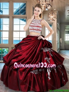 Hot Sale Taffeta Wine Red Quinceanera Dress with Beaded Bodice and Bubbles