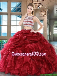 Lovely Puffy Skirt Scoop Wine Red Quinceanera Dress in Organza
