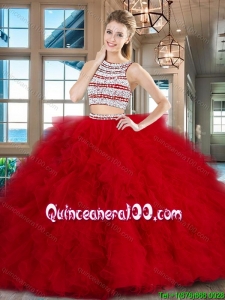 Modern Two Piece Ruffled and Beaded Quinceanera Dress with Brush Train