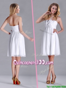 Discount White Strapless Short Dama Dress with Hand Made Flowers