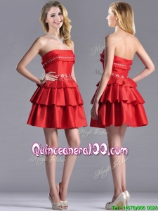 New Arrivals Red Strapless Dama Dress with Ruffled Layers and Beading