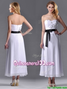 Popular Tea Length White Dama Dress with Appliques and Belt