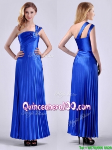 Discount Royal Blue Ankle Length Dama Dress with Beading and Pleats