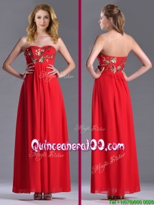 Luxurious Applique with Sequins Red Dama Dress in Ankle Length