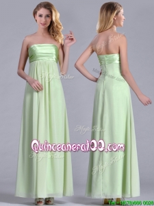 Latest Strapless Yellow Green Chiffon Dama Dress in Ankle Length