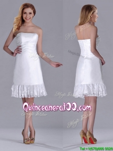 Low Price Strapless White Short Dama Dress in Lace and Satin