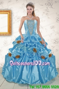 New Style Aqua Blue Quinceanera Dresses with Beading and Flowers