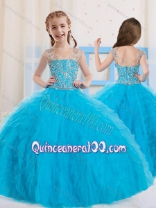 2016 Pretty Ball Gowns Scoop Beaded Little Girl Pageant Dress in Baby Blue