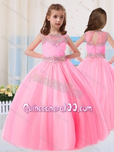 Beautiful Ball Gowns Scoop Short Sleeves Little Girl Pageant Dress in Baby Pink