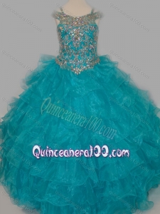 Cheap Really Puffy V-neck Teal Little Girl Pageant Dress with Rhinestones and Straps