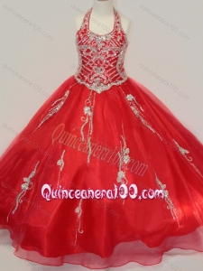 Lovely Organza Halter Top Beaded Little Girl Pageant Dress in Red